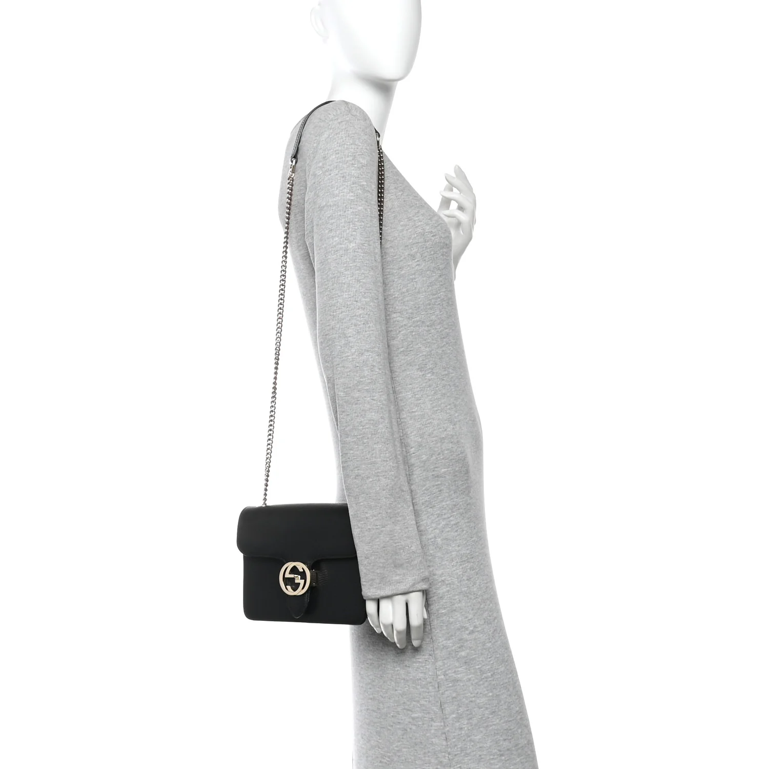 Dollar Calfskin Small Interlocking G Shoulder Bag Black - Image 2