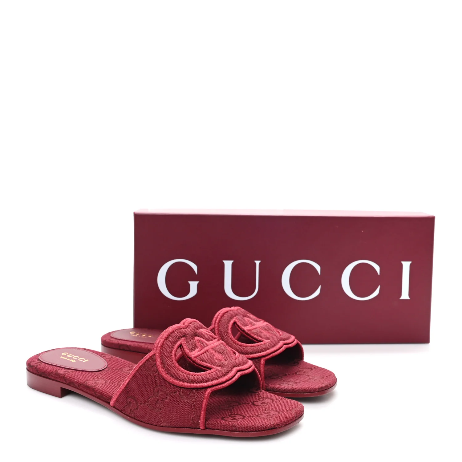 GG Canvas Interlocking G Cut Out Slide Sandals 37.5 Rosso Ancora - Image 9