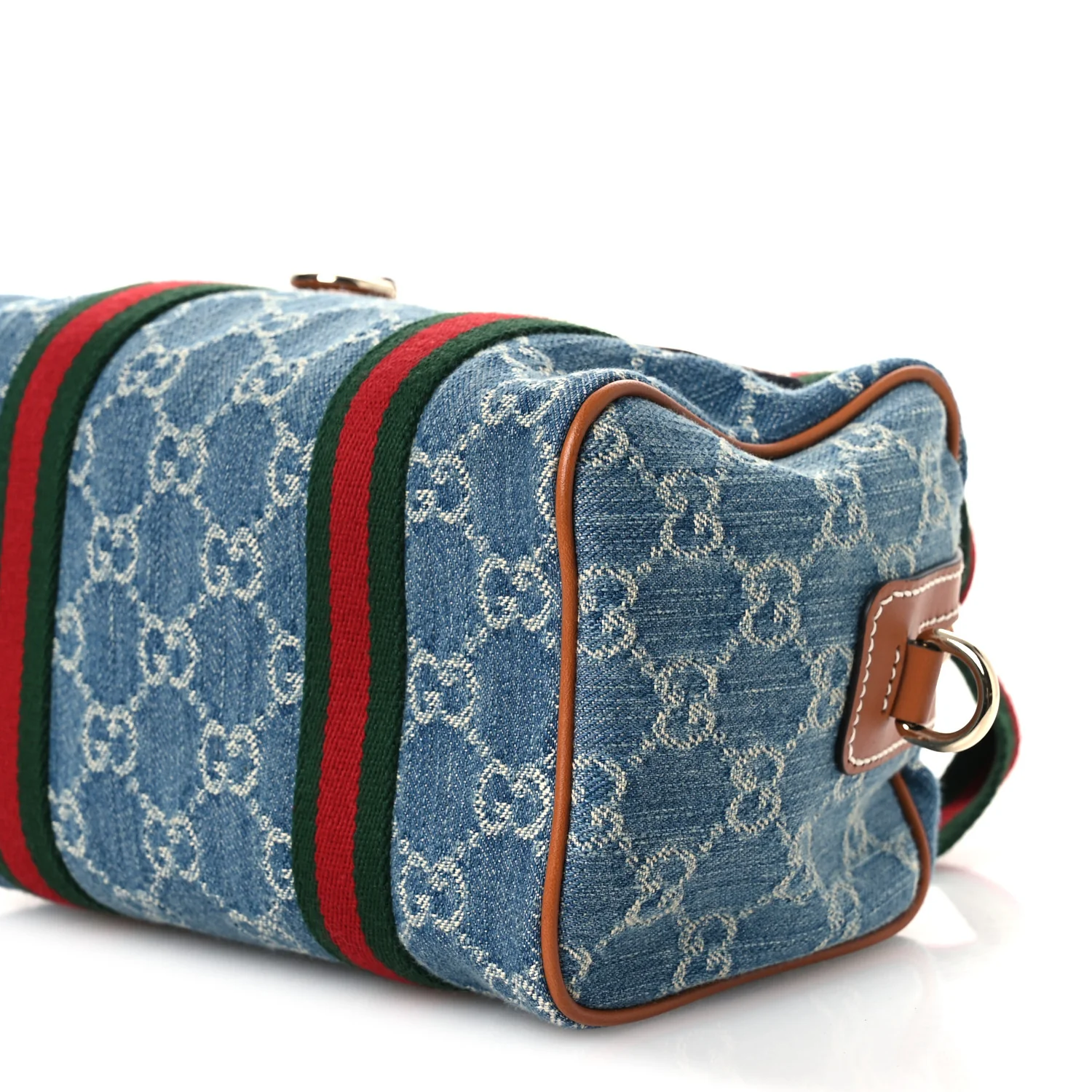 GG Denim Calfskin Web Mini GG Top Handle Bag Light Blue White - Image 10