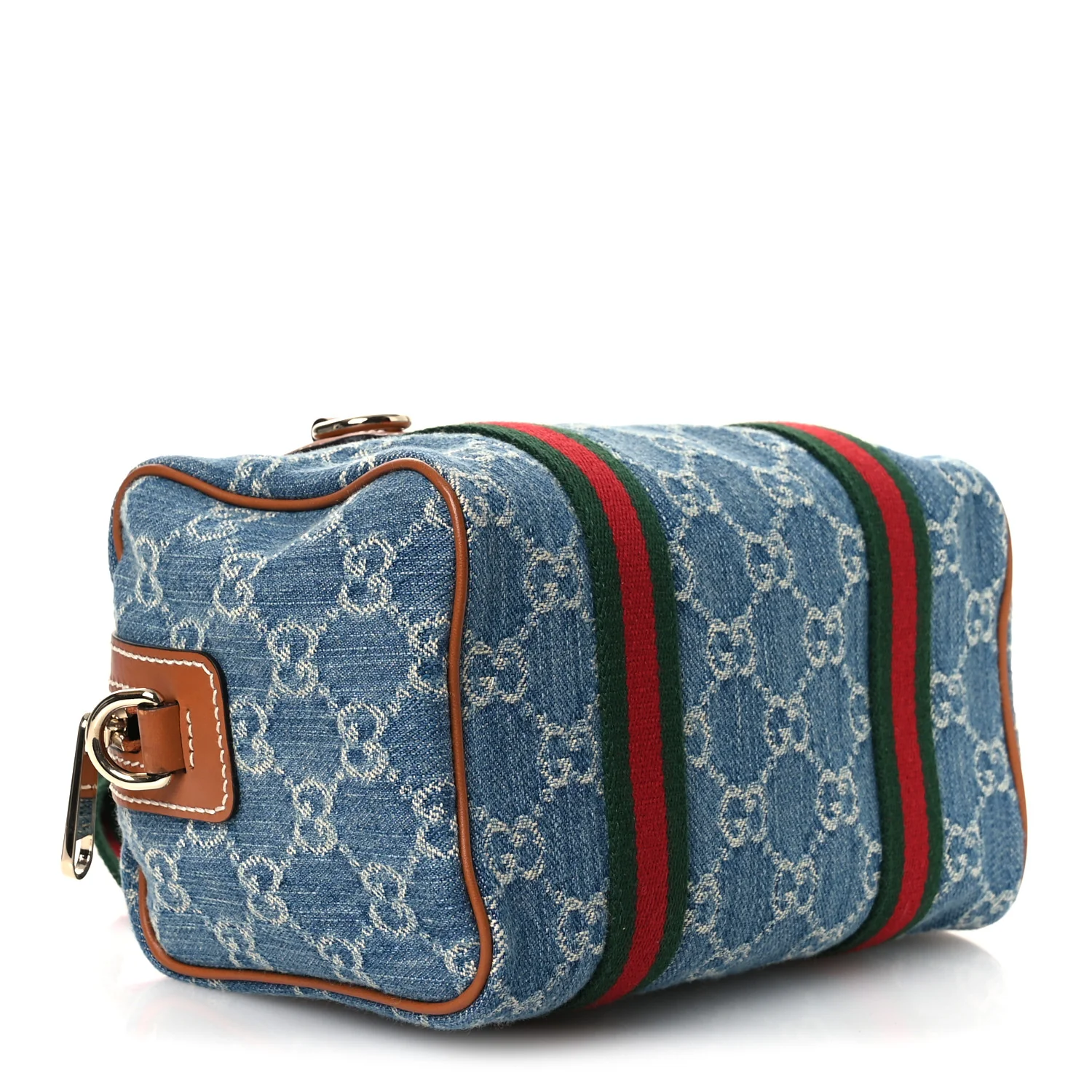 GG Denim Calfskin Web Mini GG Top Handle Bag Light Blue White - Image 4