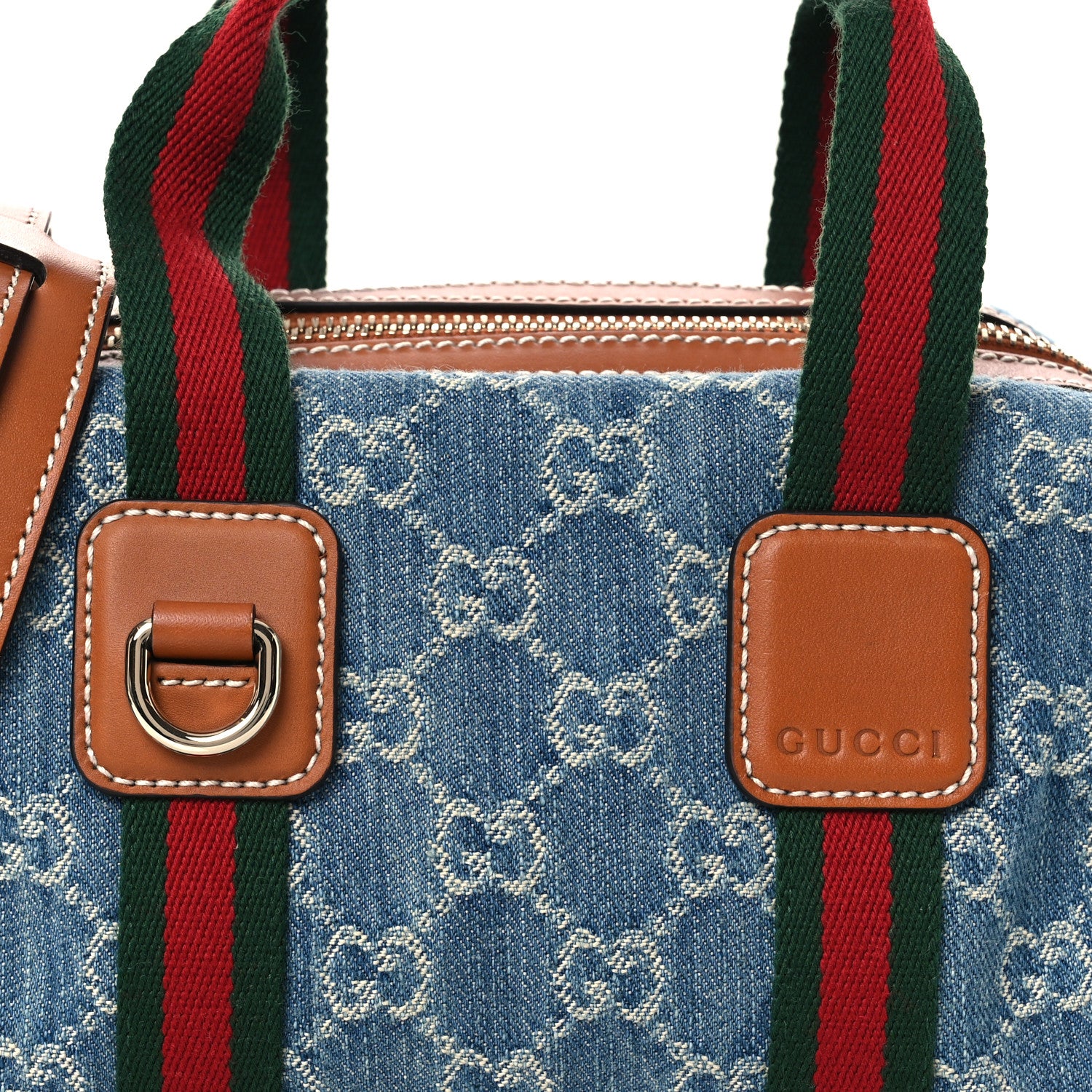 GG Denim Calfskin Web Mini GG Top Handle Bag Light Blue White - Image 8