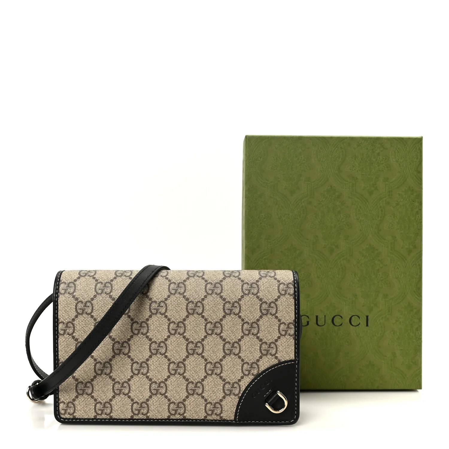 GG Emblem Monogram Wallet With Strap Beige Ebony Black - Image 11