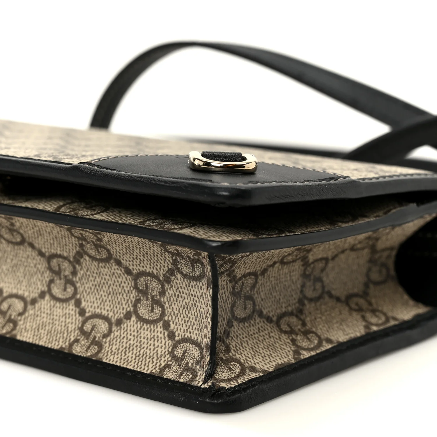 GG Emblem Monogram Wallet With Strap Beige Ebony Black - Image 9