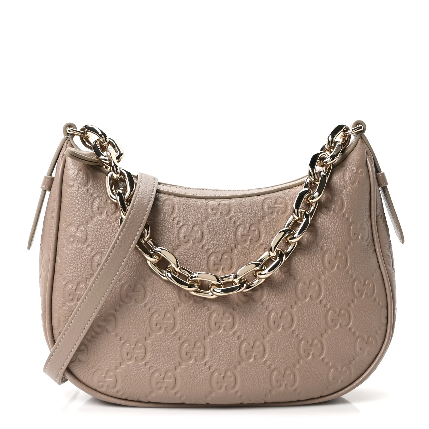 GG Grainy Calfskin Emblem Medium Half Moon Shoulder Bag Taupe