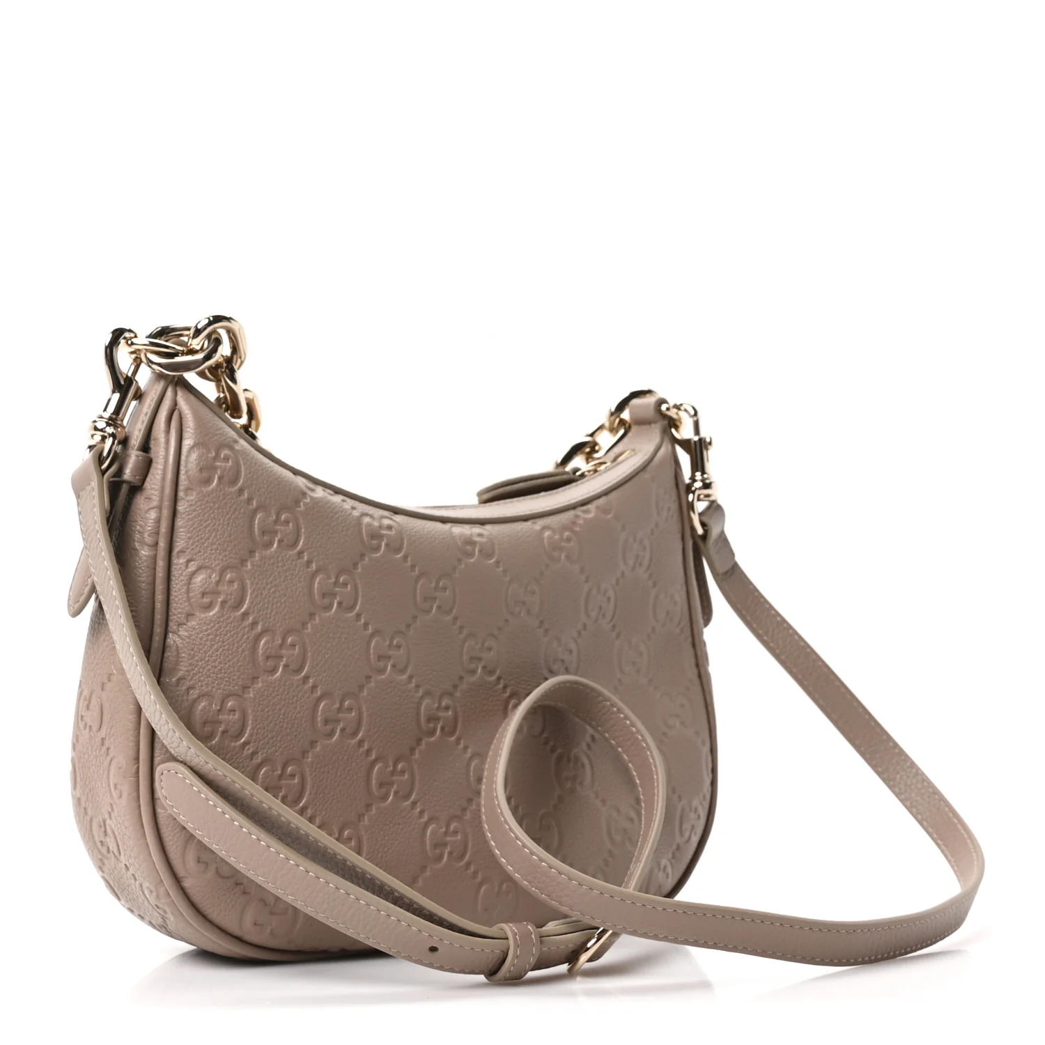 GG Grainy Calfskin Emblem Medium Half Moon Shoulder Bag Taupe - Image 3