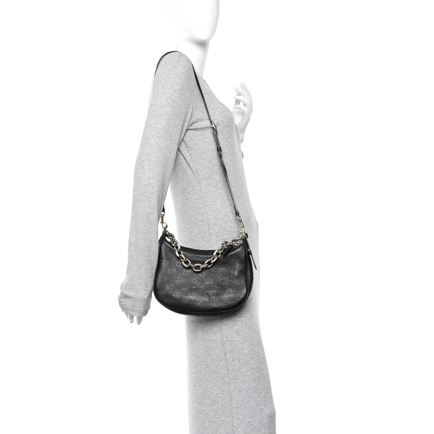 GG Grainy Calfskin Emblem Small Half Moon Shoulder Bag Black - Image 2