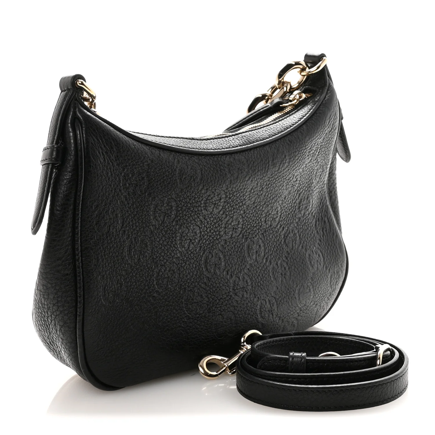 GG Grainy Calfskin Emblem Small Half Moon Shoulder Bag Black - Image 3