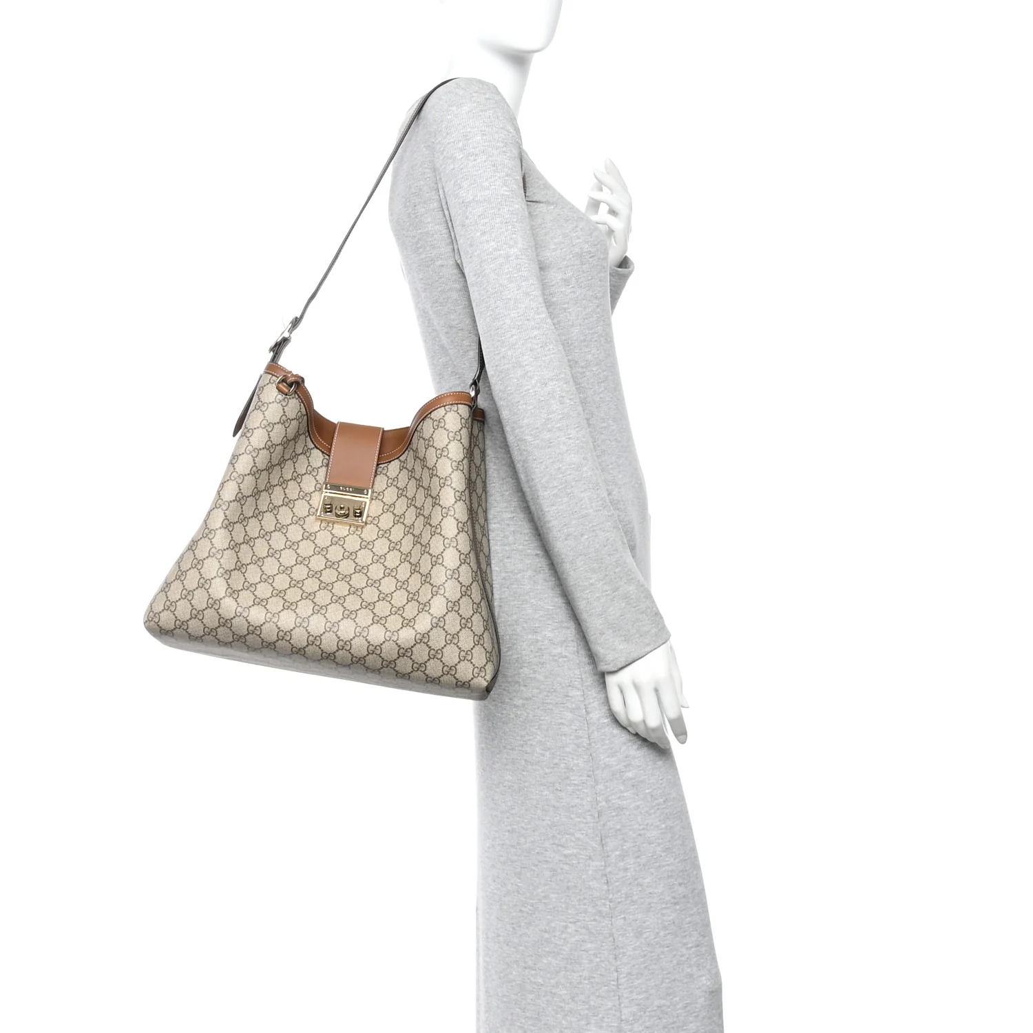 GG Icon Monogram Padlock Shoulder Bag Beige Dark Brown - Image 2
