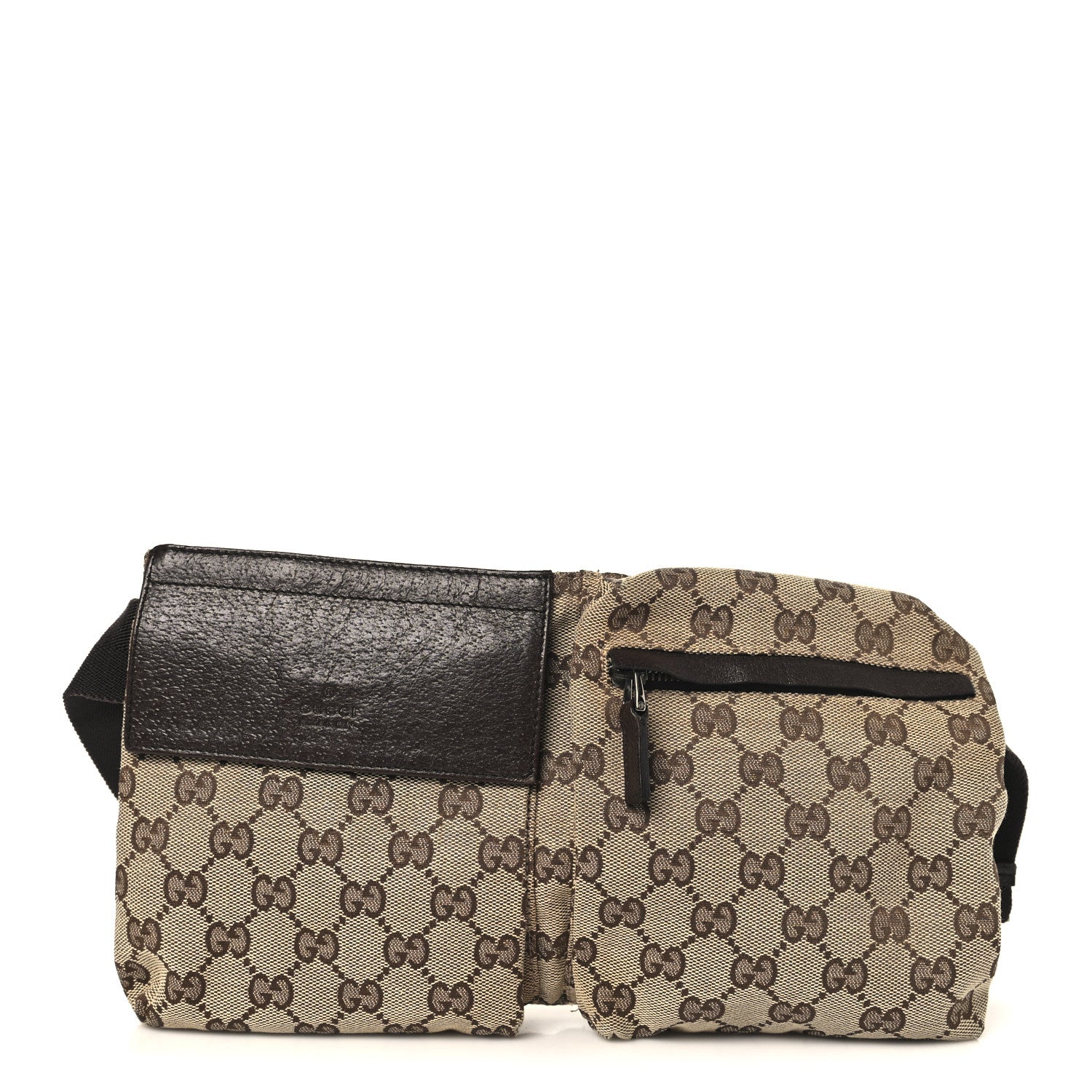 GG Monogram Double Pocket Belt Bag Dark Brown