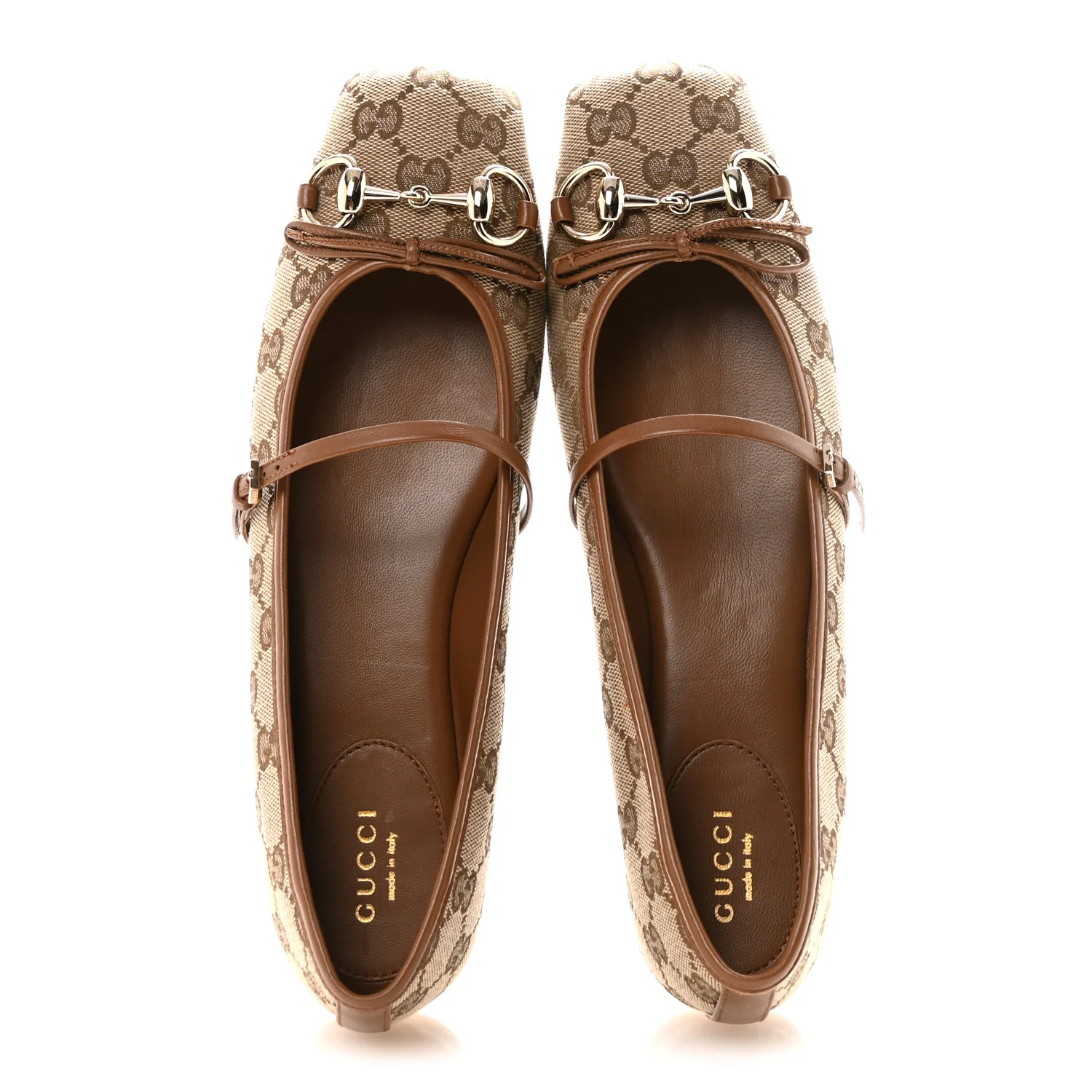 GG Monogram Horsebit Bow Ballet Flats 39 Beige Ebony Sundial - Image 2
