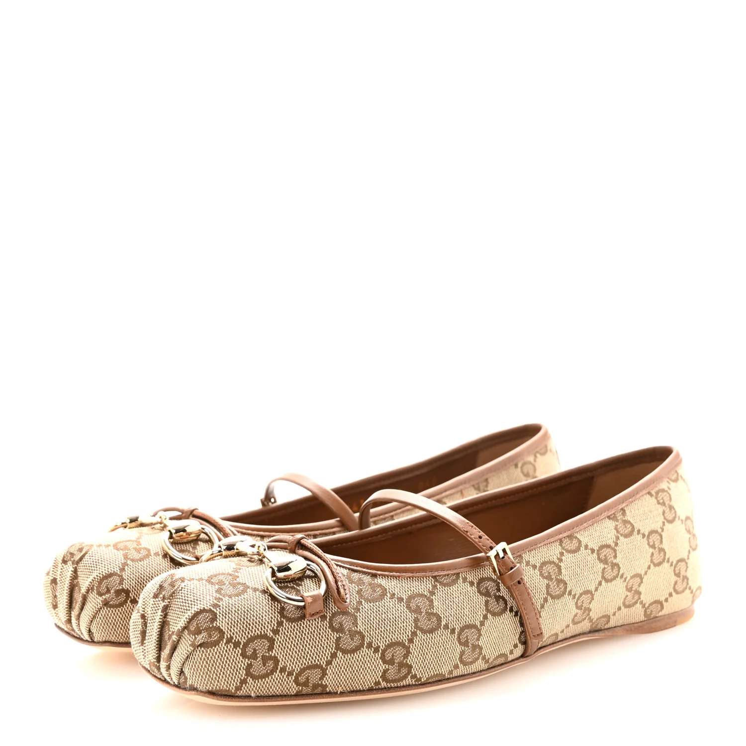 GG Monogram Horsebit Bow Ballet Flats 39 Beige Ebony Sundial - Image 4