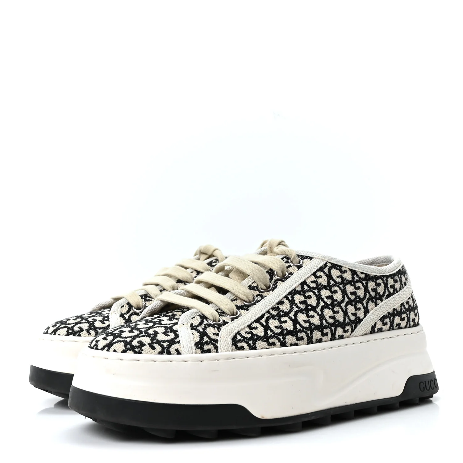 GG Monogram Jacquard Womens 1977 Tennis Platform 52mm Sneakers 36.5 Black Mystic White - Image 4