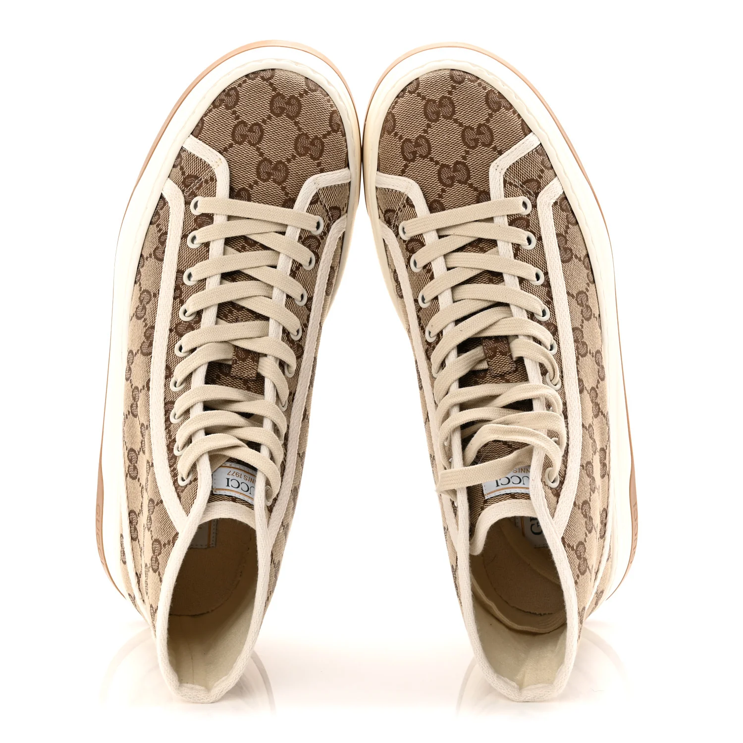 GG Monogram Mens 1977 Tennis High Top Platform 55mm Sneakers 8.5 Beige Ebony Mystic White - Image 2