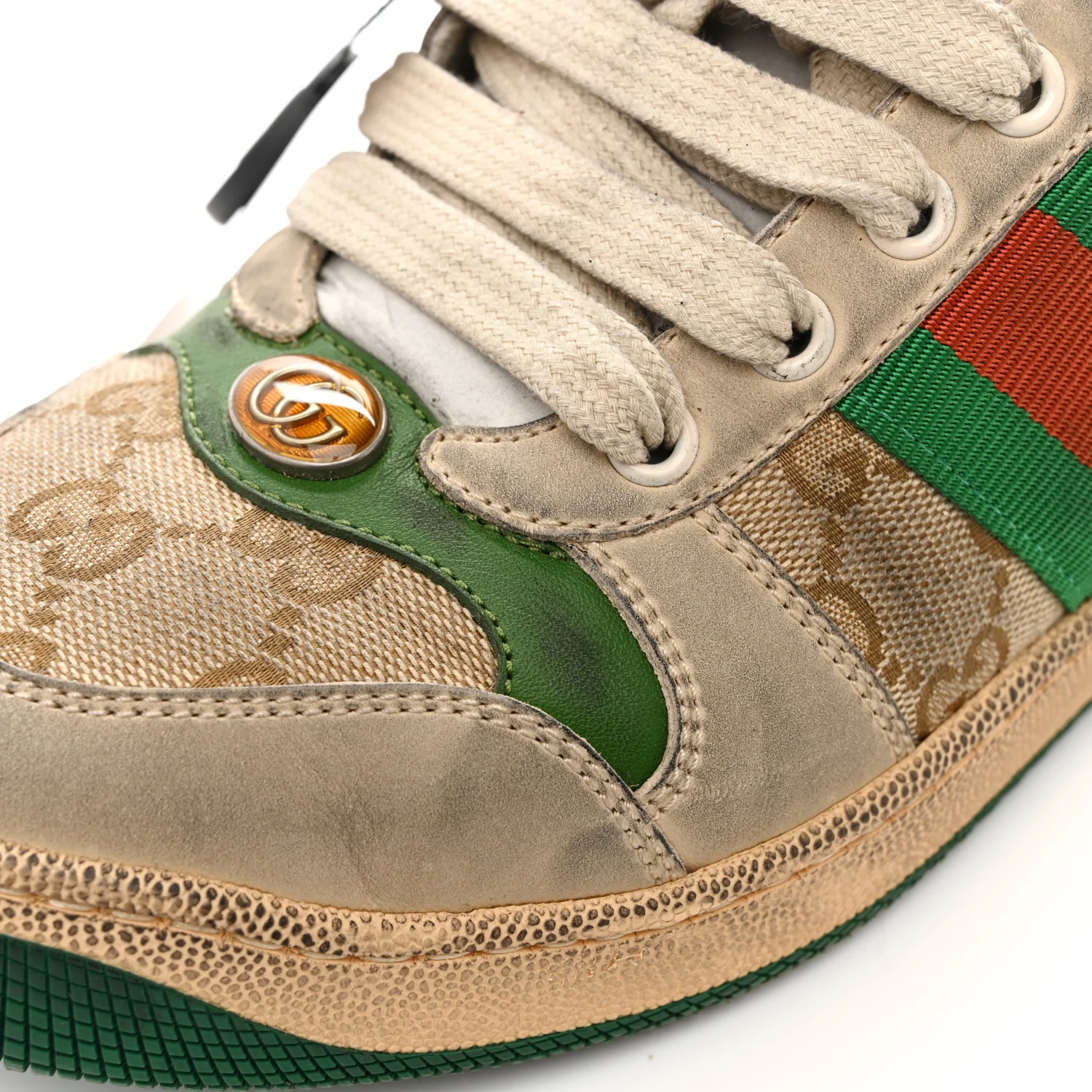 GG Monogram Nubuck Web Womens Screener Sneakers 38 New Sand Dusty Milk Vintage Green - Image 20