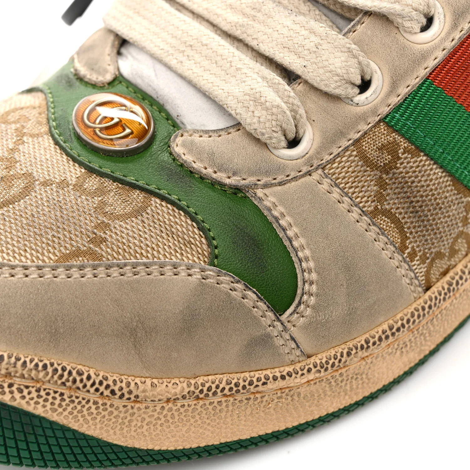 GG Monogram Nubuck Web Womens Screener Sneakers 38 New Sand Dusty Milk Vintage Green - Image 37