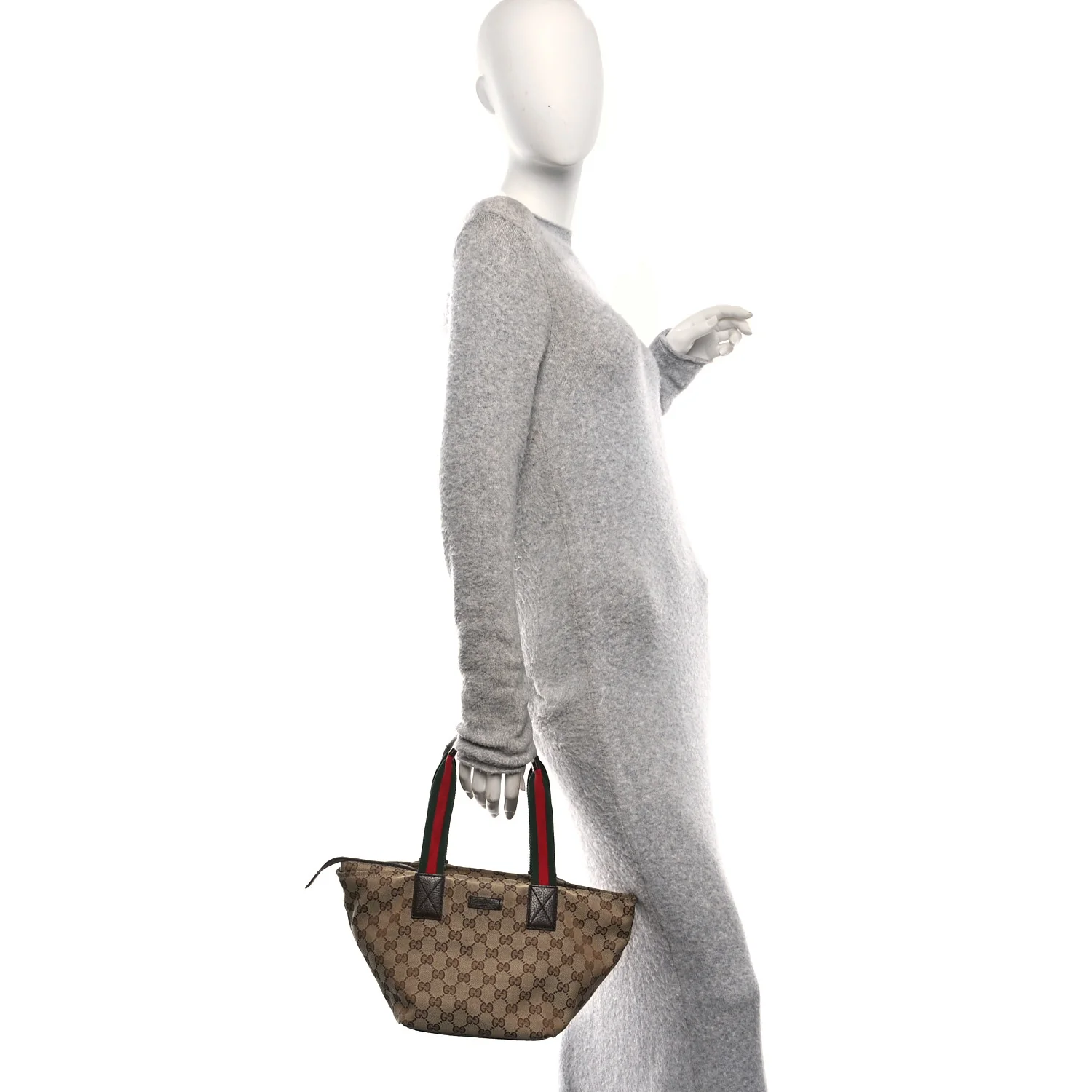 GG Monogram Small Web Handle Bucket Tote Dark Brown - Image 2