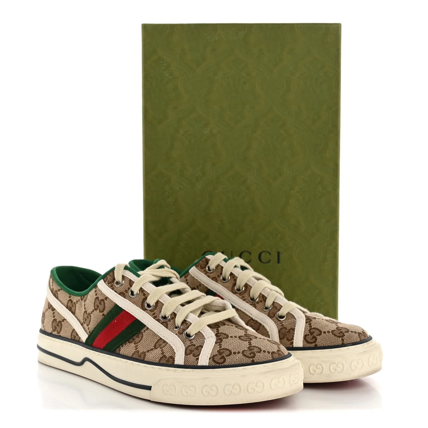 GG Monogram Web Womens 1977 Tennis Sneakers 40 Beige Ebony Mystic White - Image 12