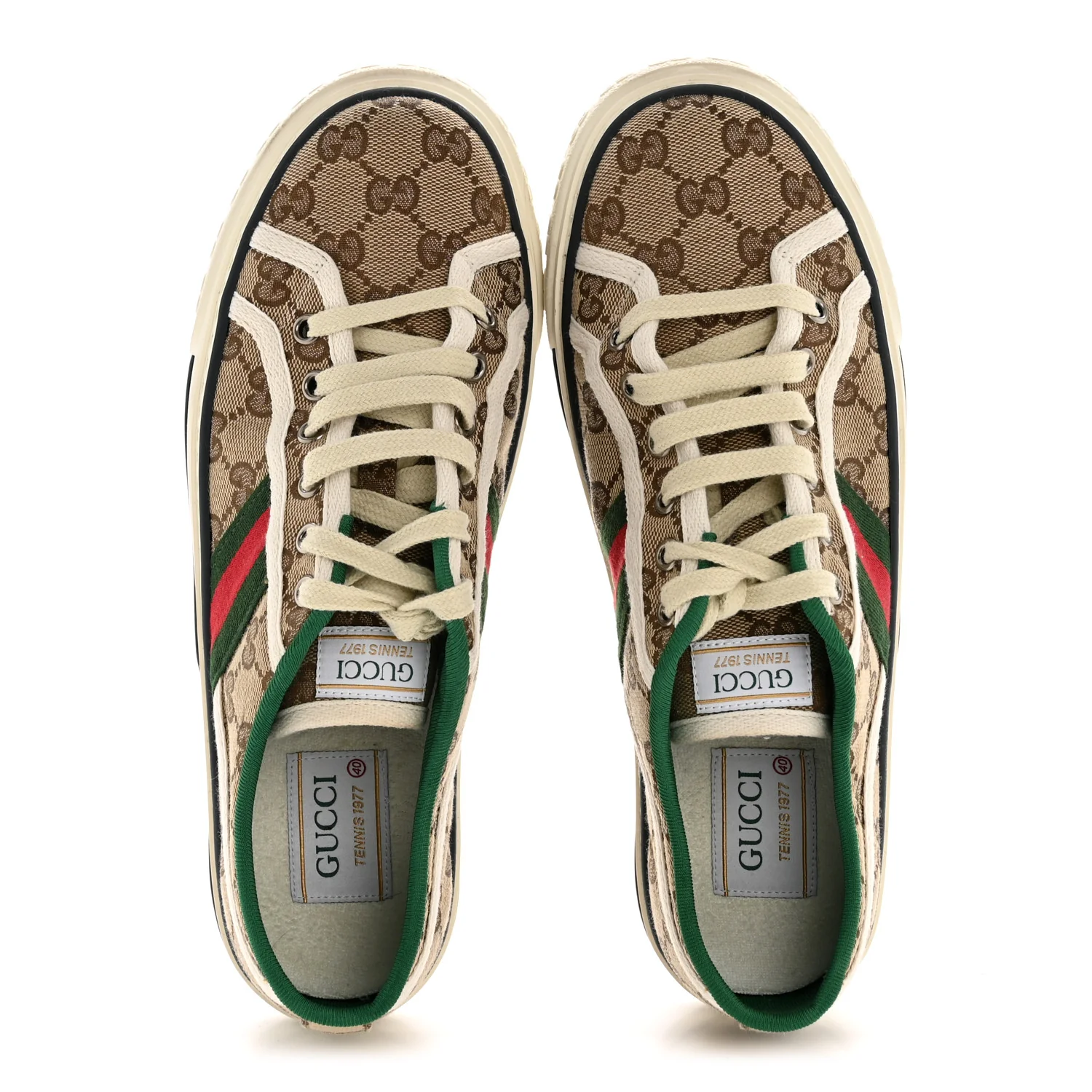 GG Monogram Web Womens 1977 Tennis Sneakers 40 Beige Ebony Mystic White - Image 2