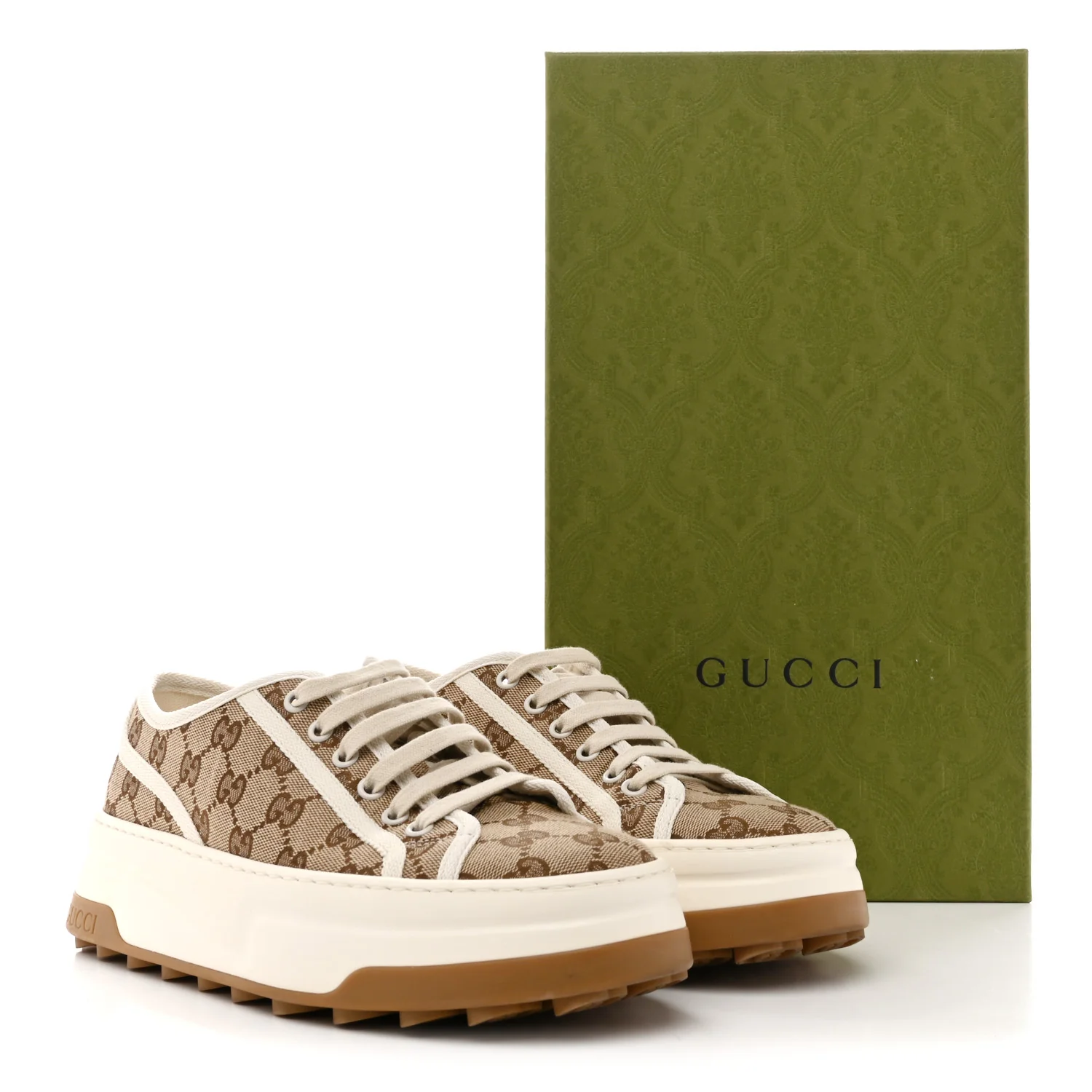 GG Monogram Womens 1977 Tennis Platform 52mm Sneakers 39 Beige Ebony Mystic White - Image 10
