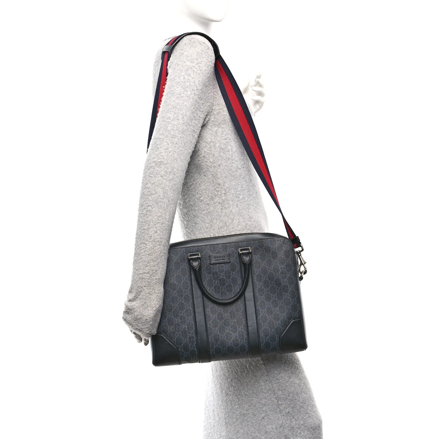 GG Supreme Monogram Appia Calfskin Web Briefcase Black - Image 2