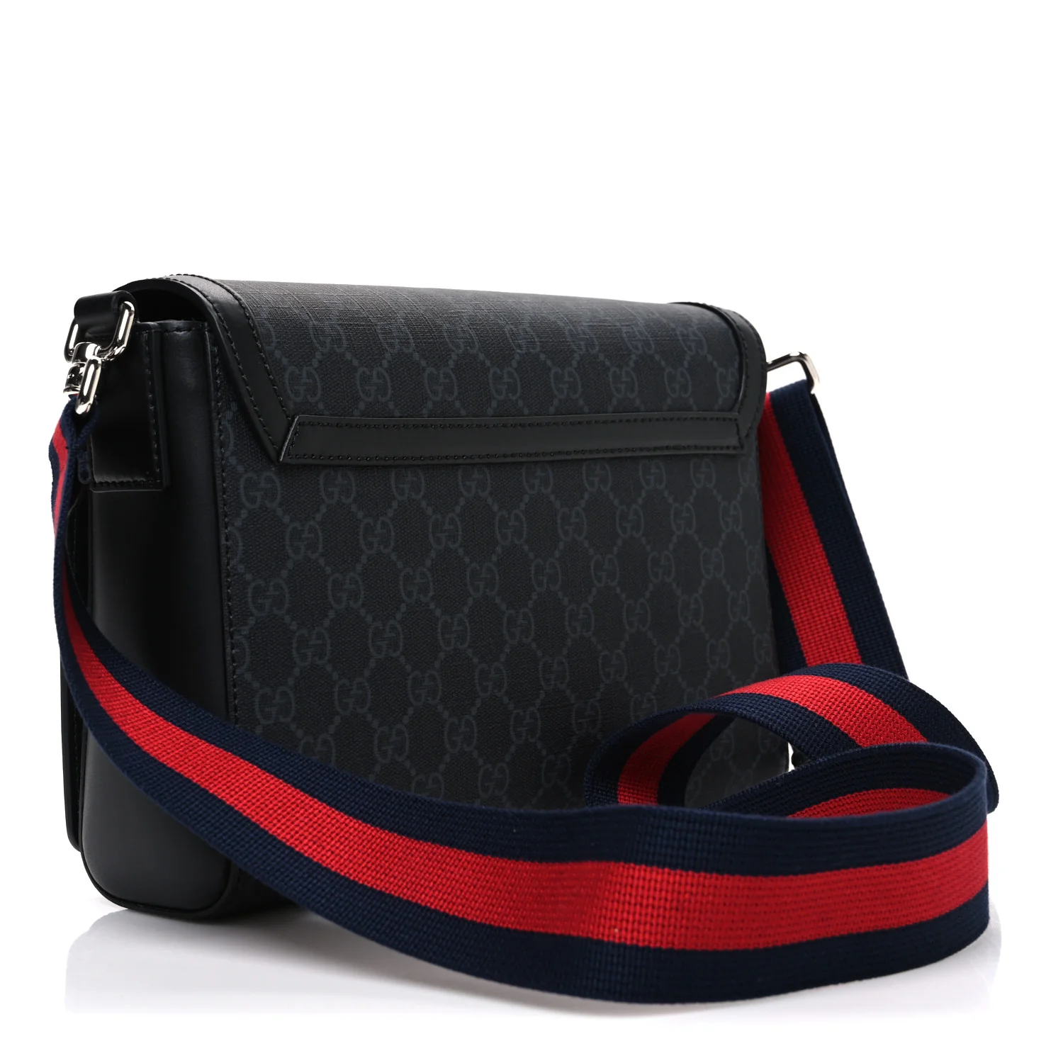GG Supreme Monogram Appia Calfskin Web Crossbody Bag Black Grey - Image 3