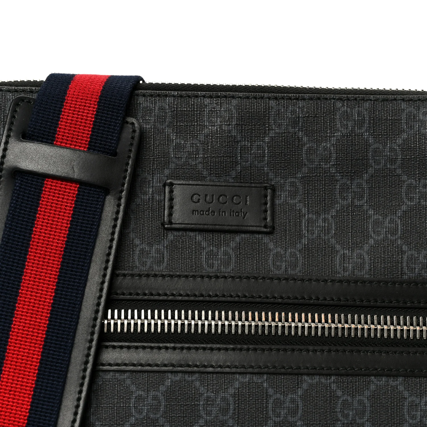 GG Supreme Monogram Appia Calfskin Web Flat Messenger Bag Black Grey - Image 9