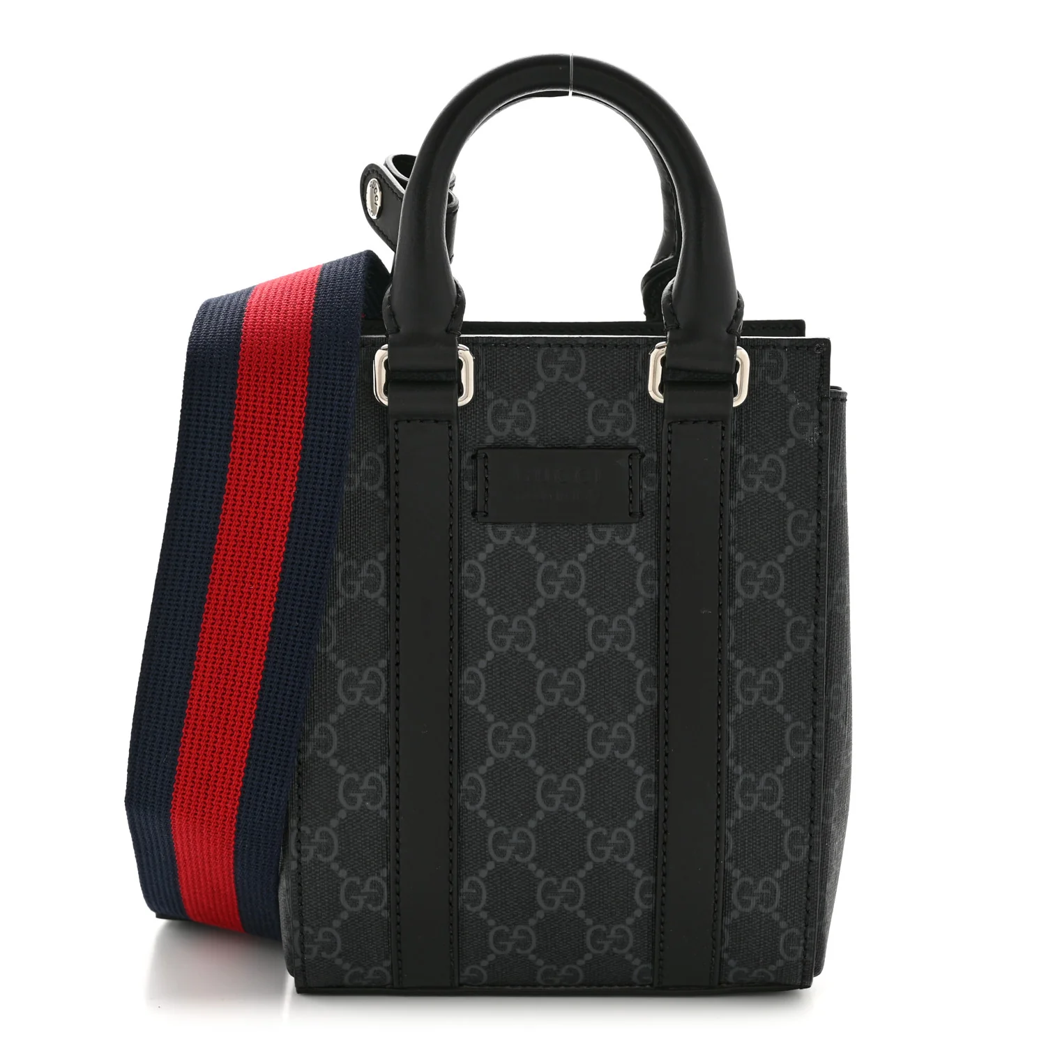 GG Supreme Monogram Appia Calfskin Web Mini Tote Bag Black