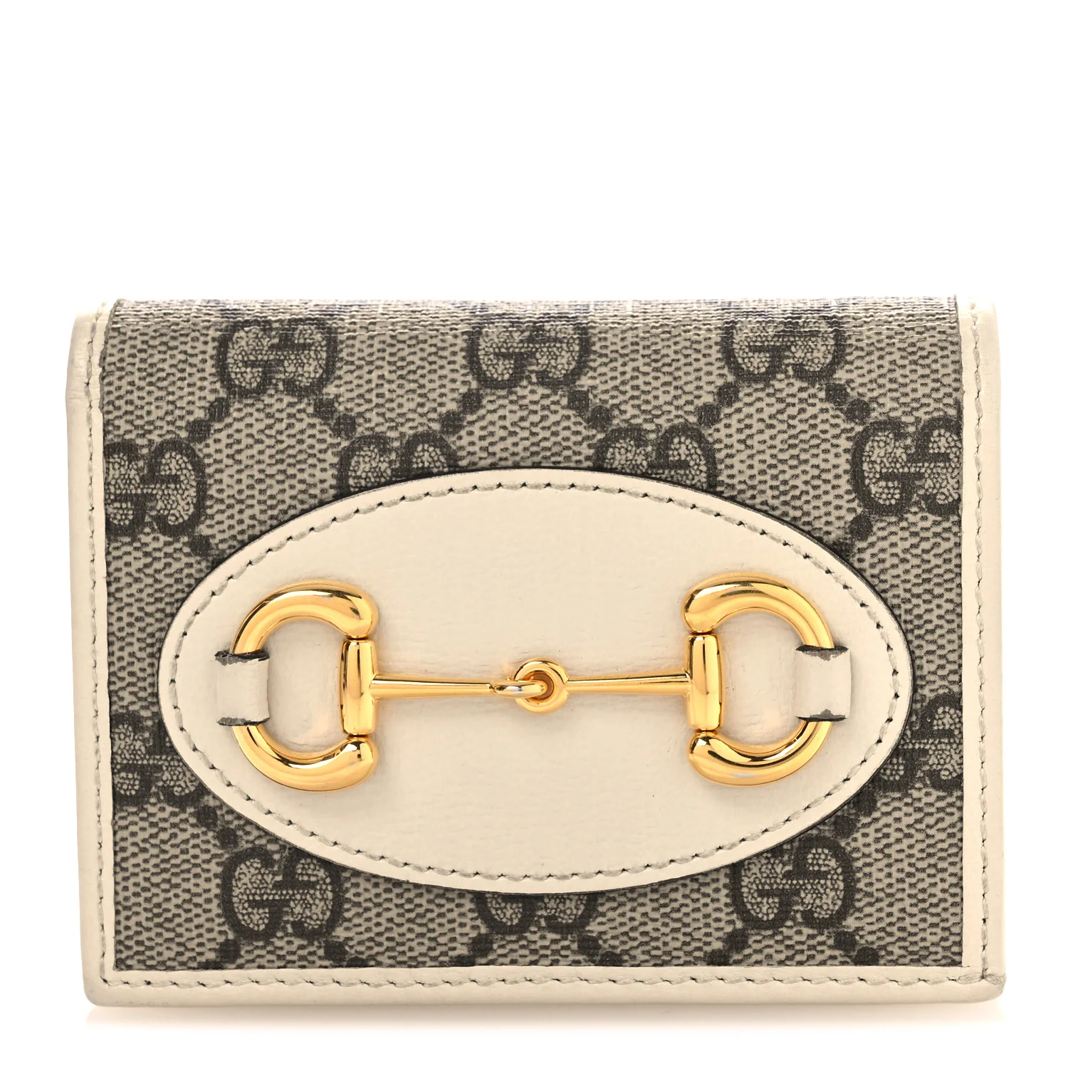 GG Supreme Monogram Azalea Calfskin Horsebit 1955 Card Case Wallet Beige Ebony Mystic White