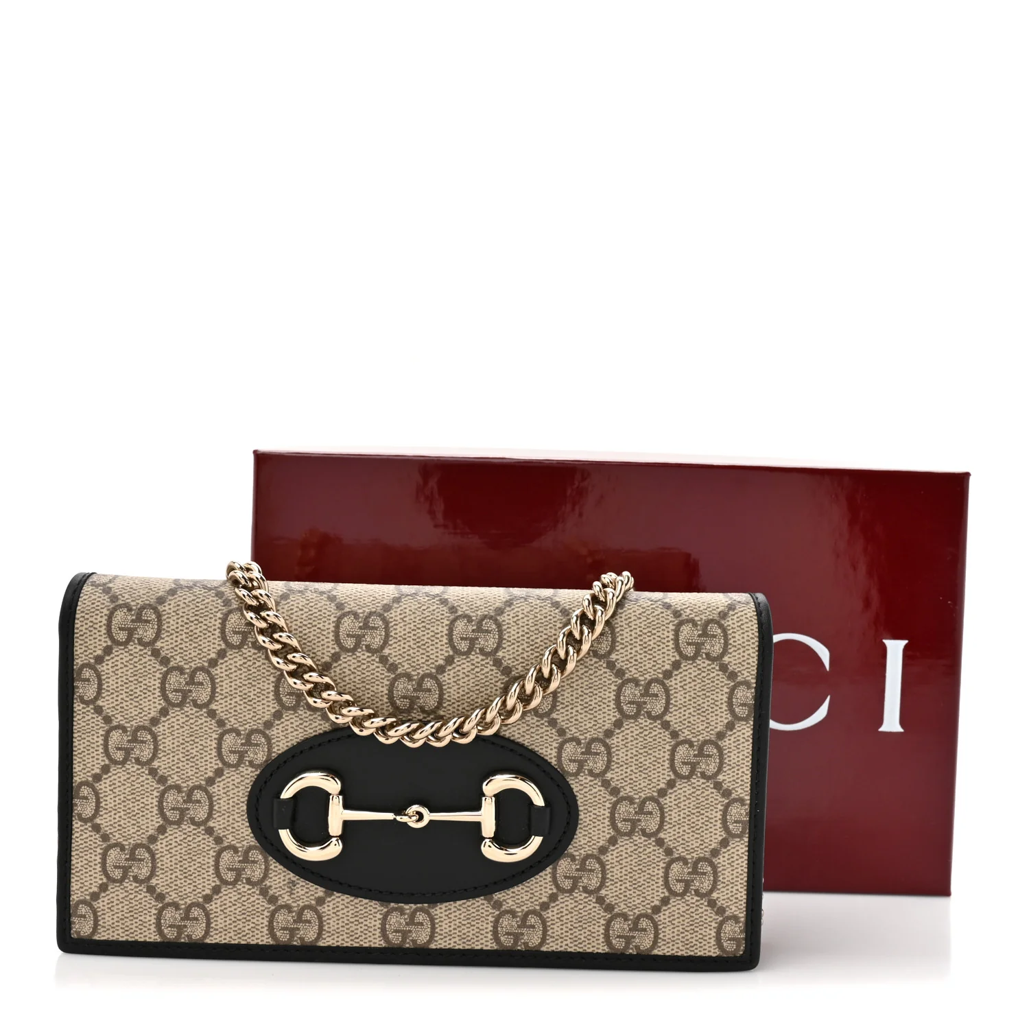 GG Supreme Monogram Azalea Calfskin Horsebit 1955 Wallet On Chain Beige Black - Image 11