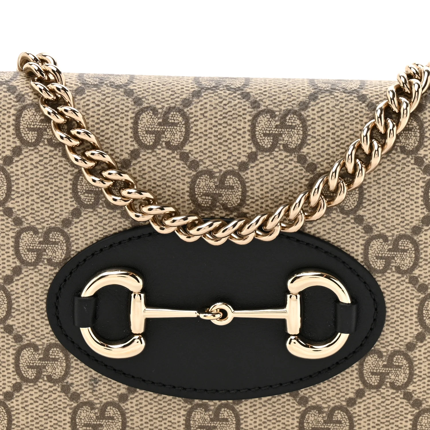 GG Supreme Monogram Azalea Calfskin Horsebit 1955 Wallet On Chain Beige Black - Image 8