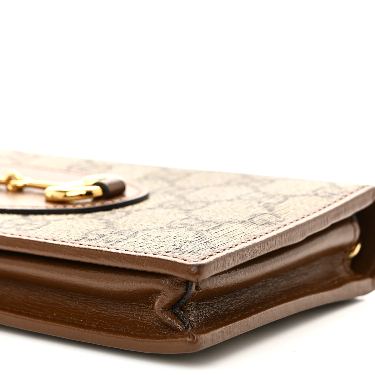GG Supreme Monogram Azalea Calfskin Horsebit 1955 Wallet On Chain Beige Ebony Brown Sugar - Image 11