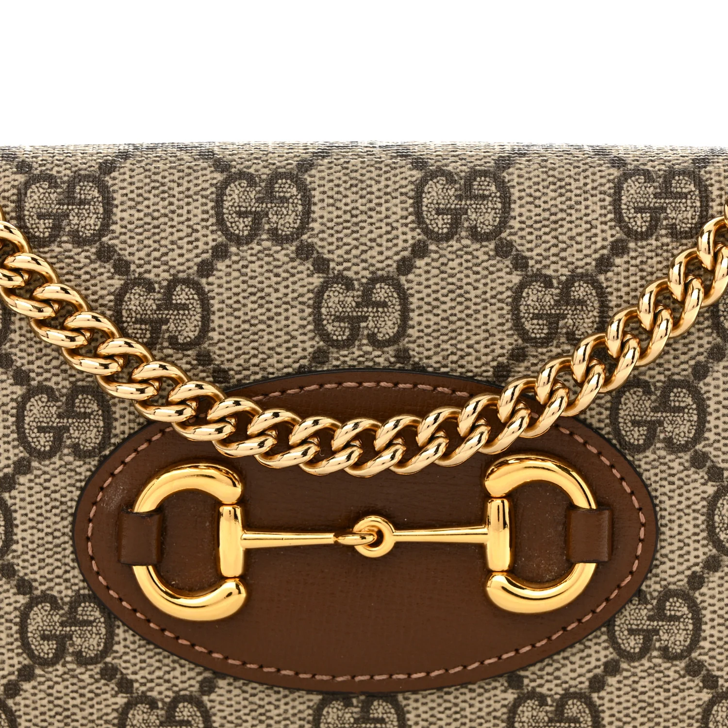 GG Supreme Monogram Azalea Calfskin Horsebit 1955 Wallet On Chain Beige Ebony Brown Sugar - Image 9
