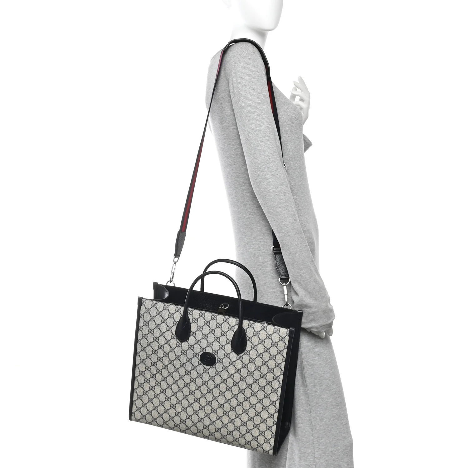 GG Supreme Monogram Azalea Calfskin Medium Retro Interlocking G Tote Bag Beige Blue - Image 2
