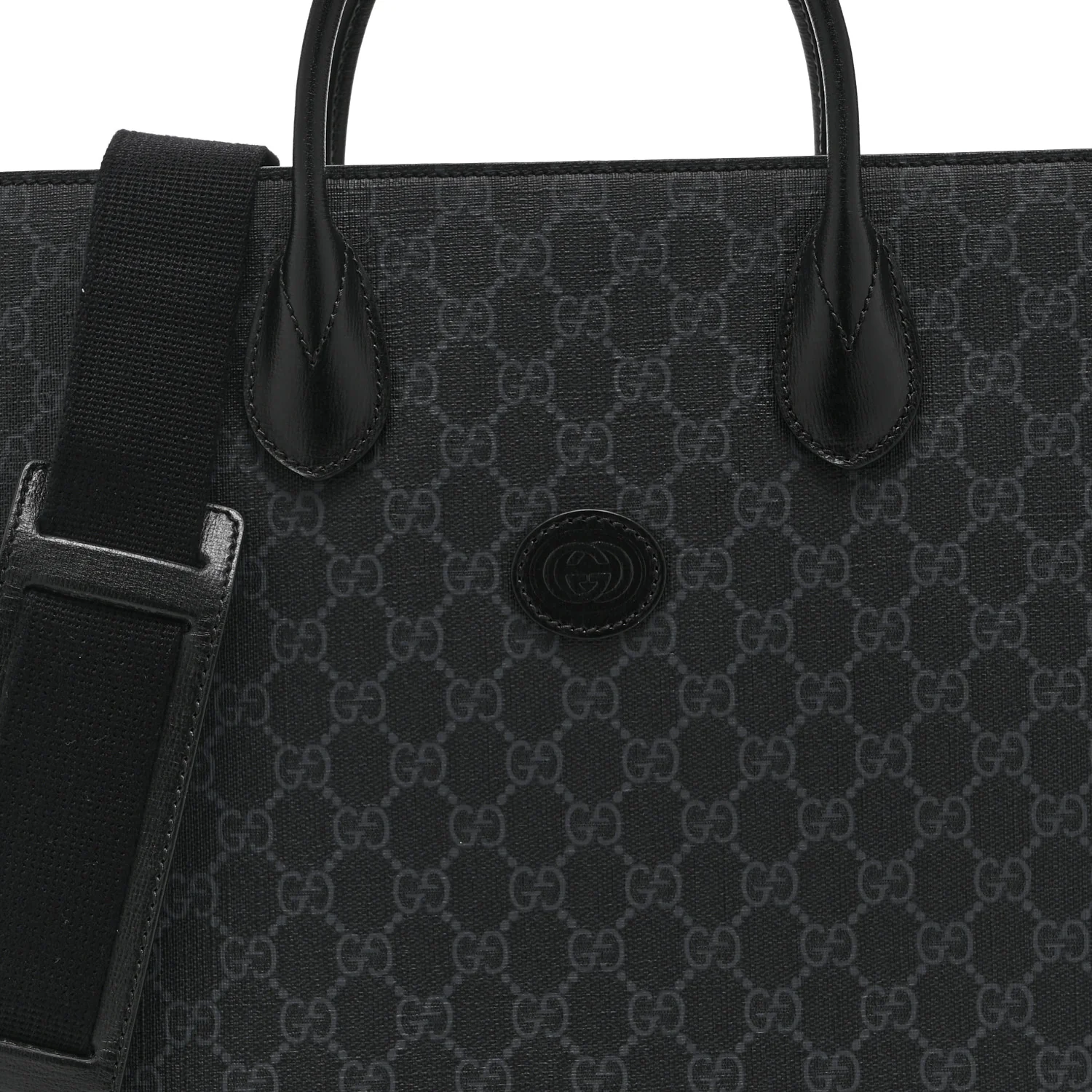 GG Supreme Monogram Azalea Calfskin Medium Retro Interlocking G Vertical Tote Bag Black - Image 9