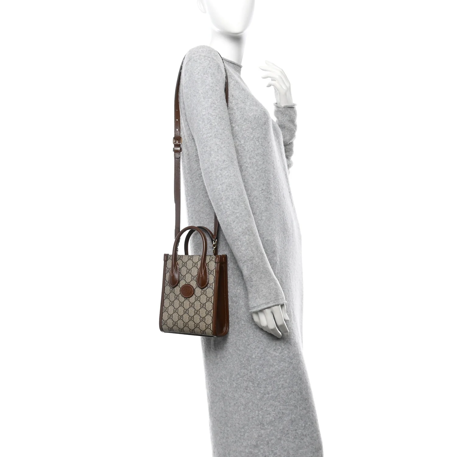 GG Supreme Monogram Azalea Calfskin Mini Retro Interlocking G Tote Bag Beige Ebony Brown Sugar - Image 2