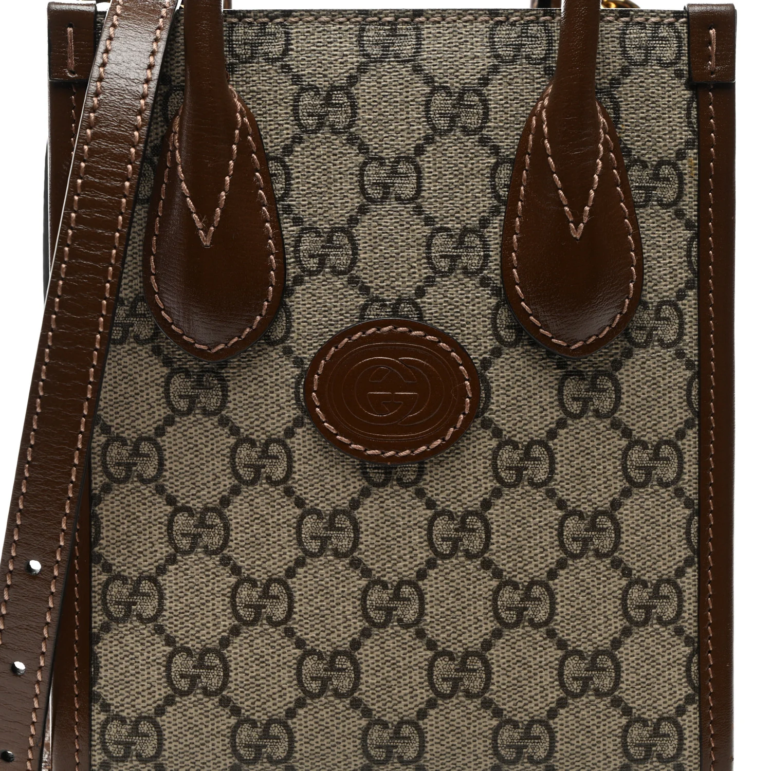 GG Supreme Monogram Azalea Calfskin Mini Retro Interlocking G Tote Bag Beige Ebony Brown Sugar - Image 8