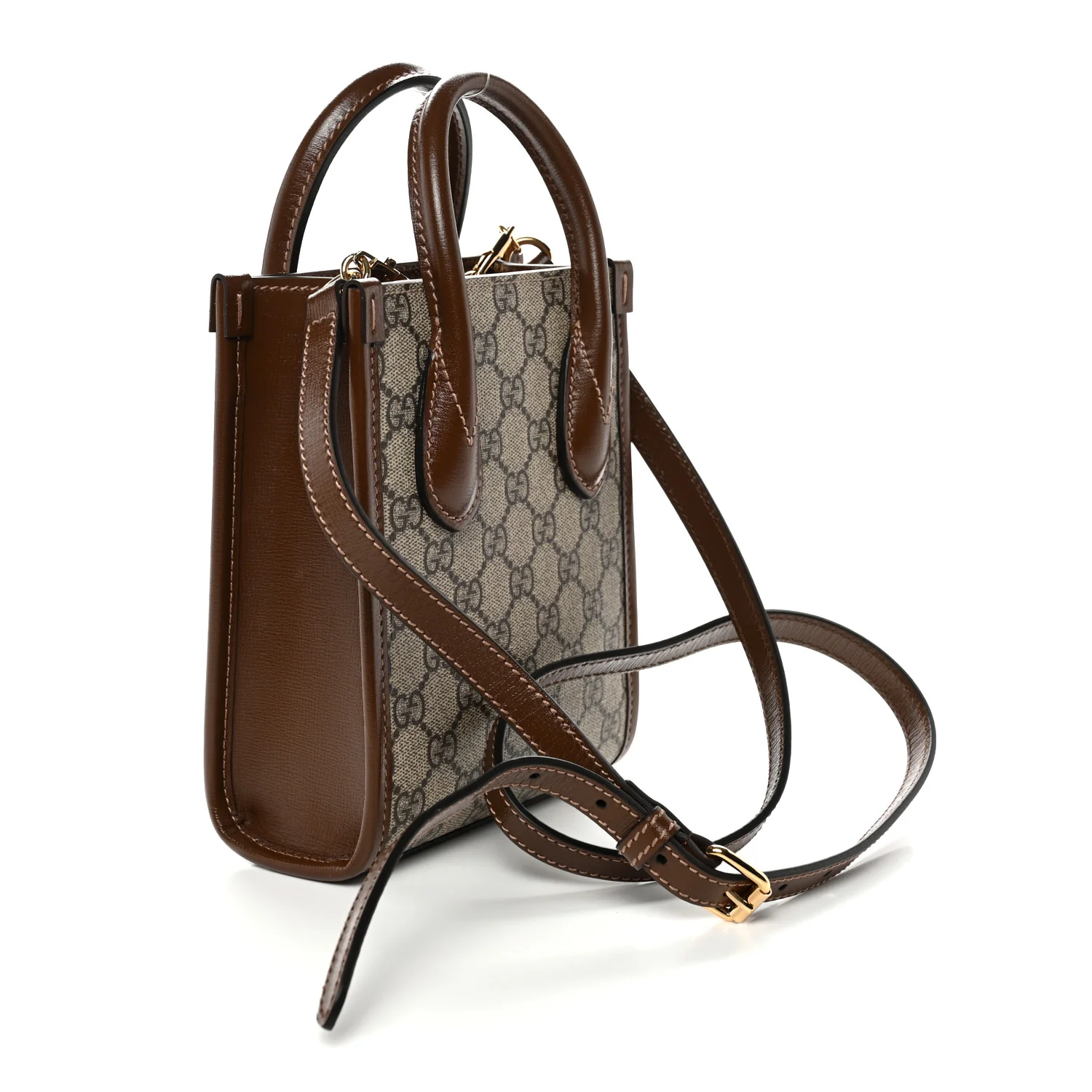 GG Supreme Monogram Azalea Calfskin Mini Retro Interlocking G Tote Bag Beige Ebony Brown Sugar - Image 3