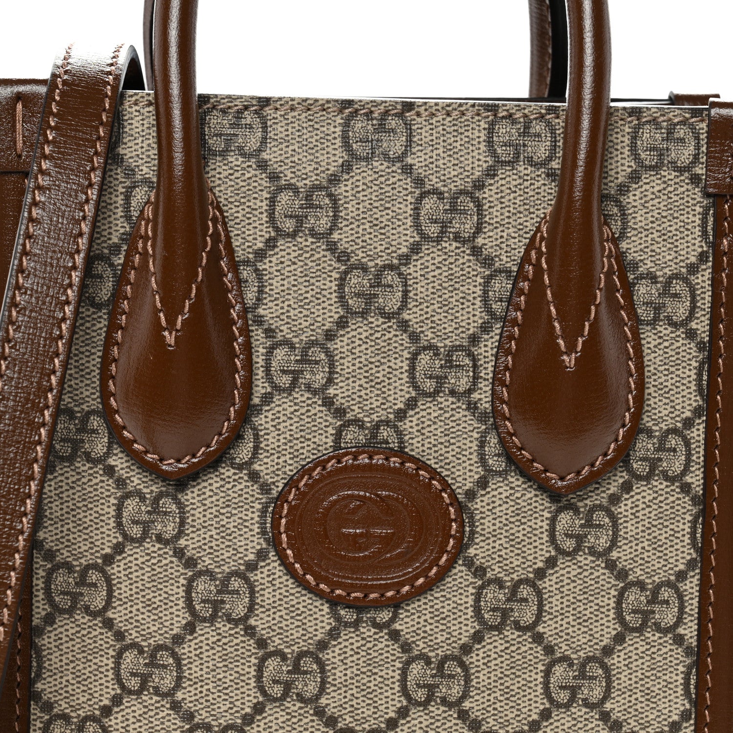 GG Supreme Monogram Azalea Calfskin Mini Retro Interlocking G Tote Bag Beige Ebony Brown Sugar - Image 8
