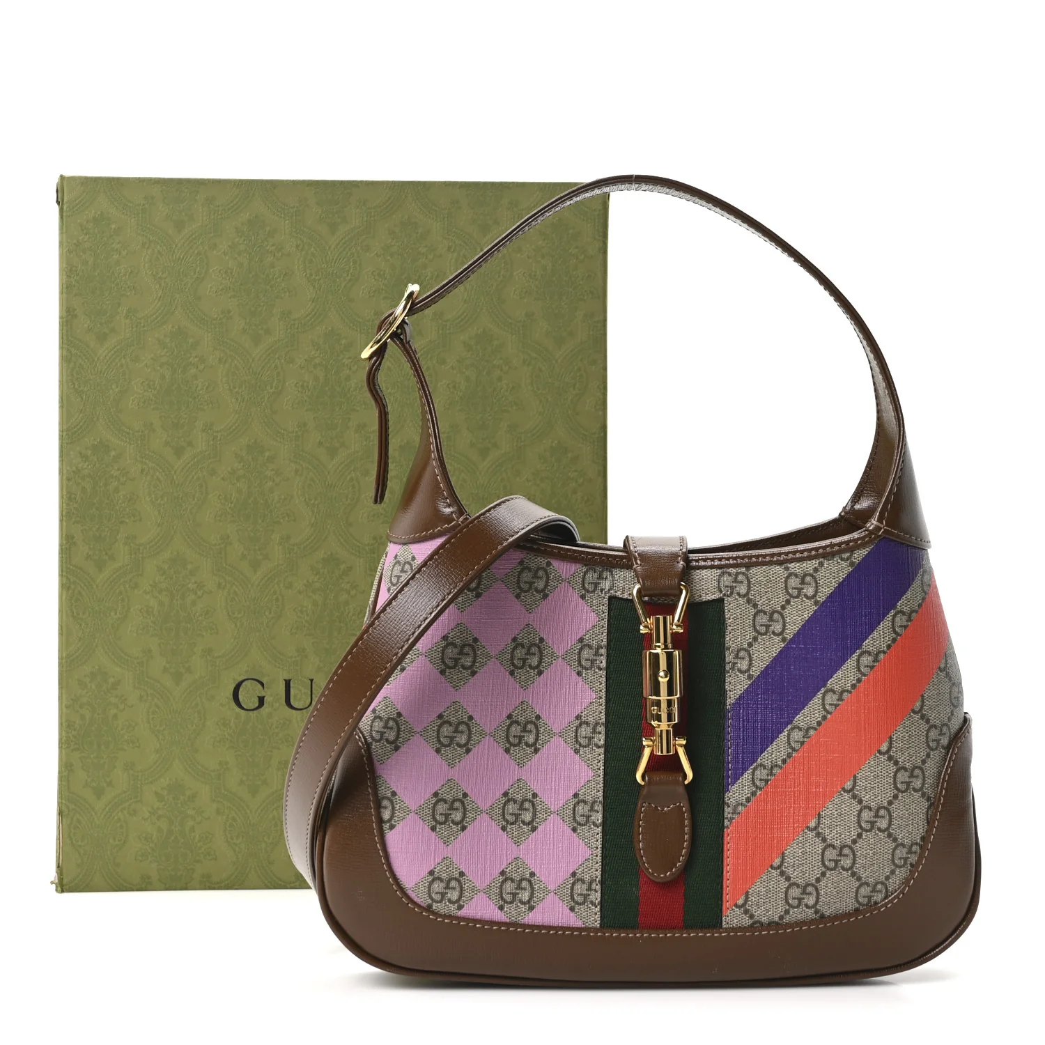 GG Supreme Monogram Azalea Calfskin Print Web Small Jackie 1961 Hobo Multicolor - Image 11