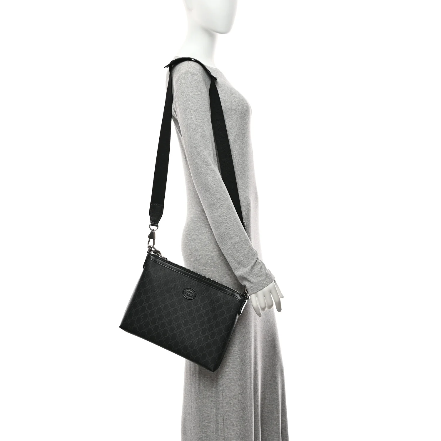 GG Supreme Monogram Azalea Calfskin Retro Interlocking G Wristlet Messenger Bag Black - Image 2