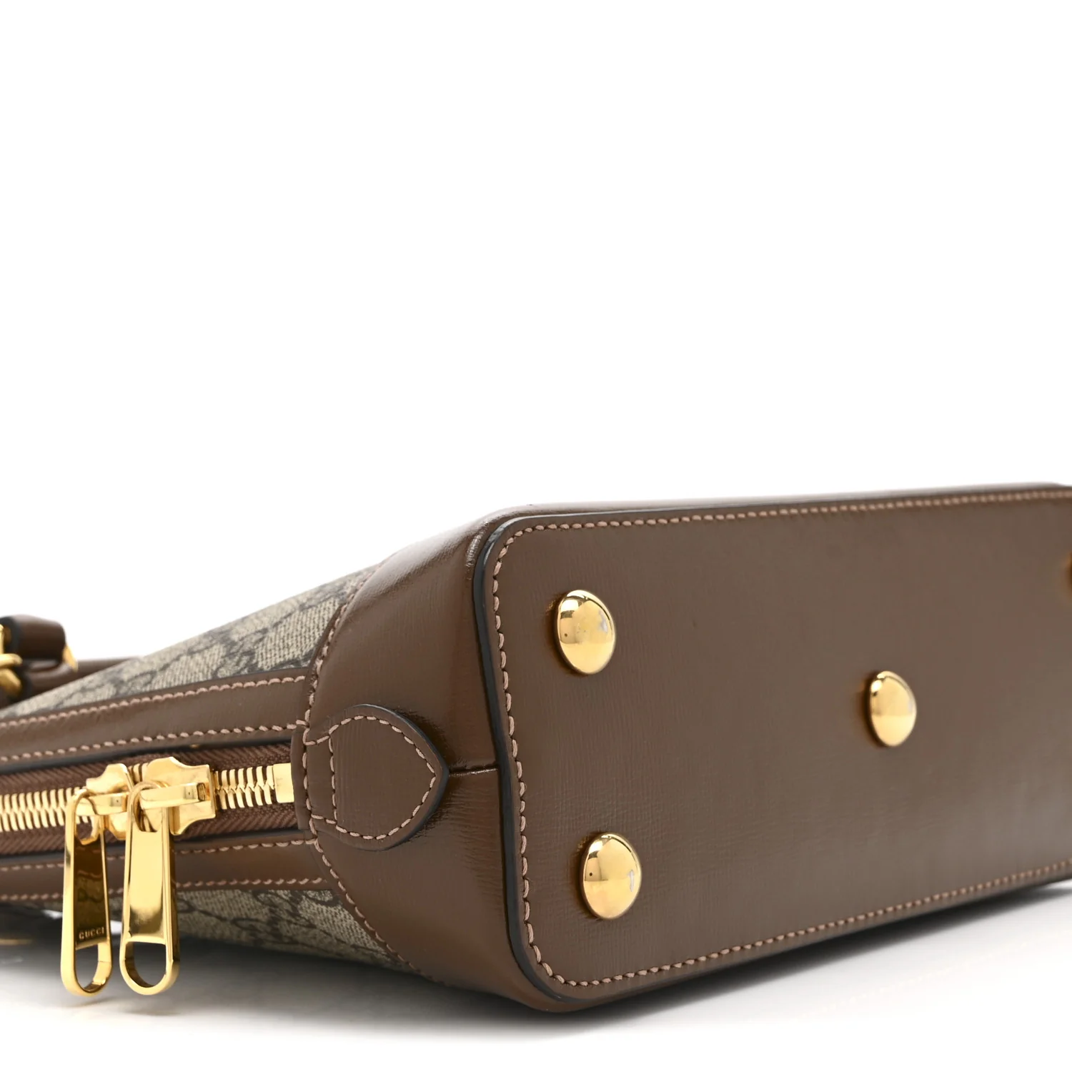 GG Supreme Monogram Azalea Calfskin Small Horsebit 1955 Top Handle Bag Beige Ebony Brown Sugar - Image 10