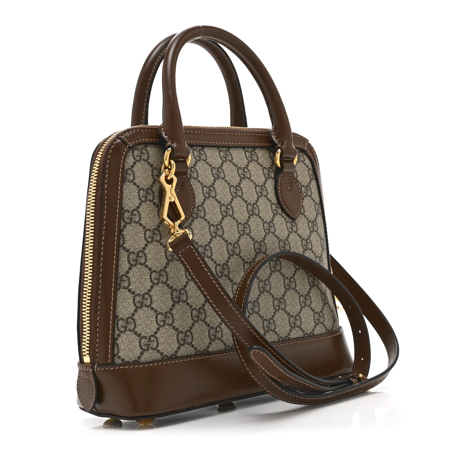 GG Supreme Monogram Azalea Calfskin Small Horsebit 1955 Top Handle Bag Beige Ebony Brown Sugar - Image 3