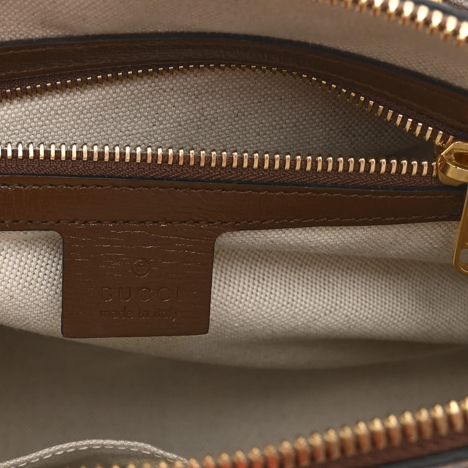 GG Supreme Monogram Azalea Calfskin Small Horsebit 1955 Top Handle Bag Beige Ebony Brown Sugar - Image 6