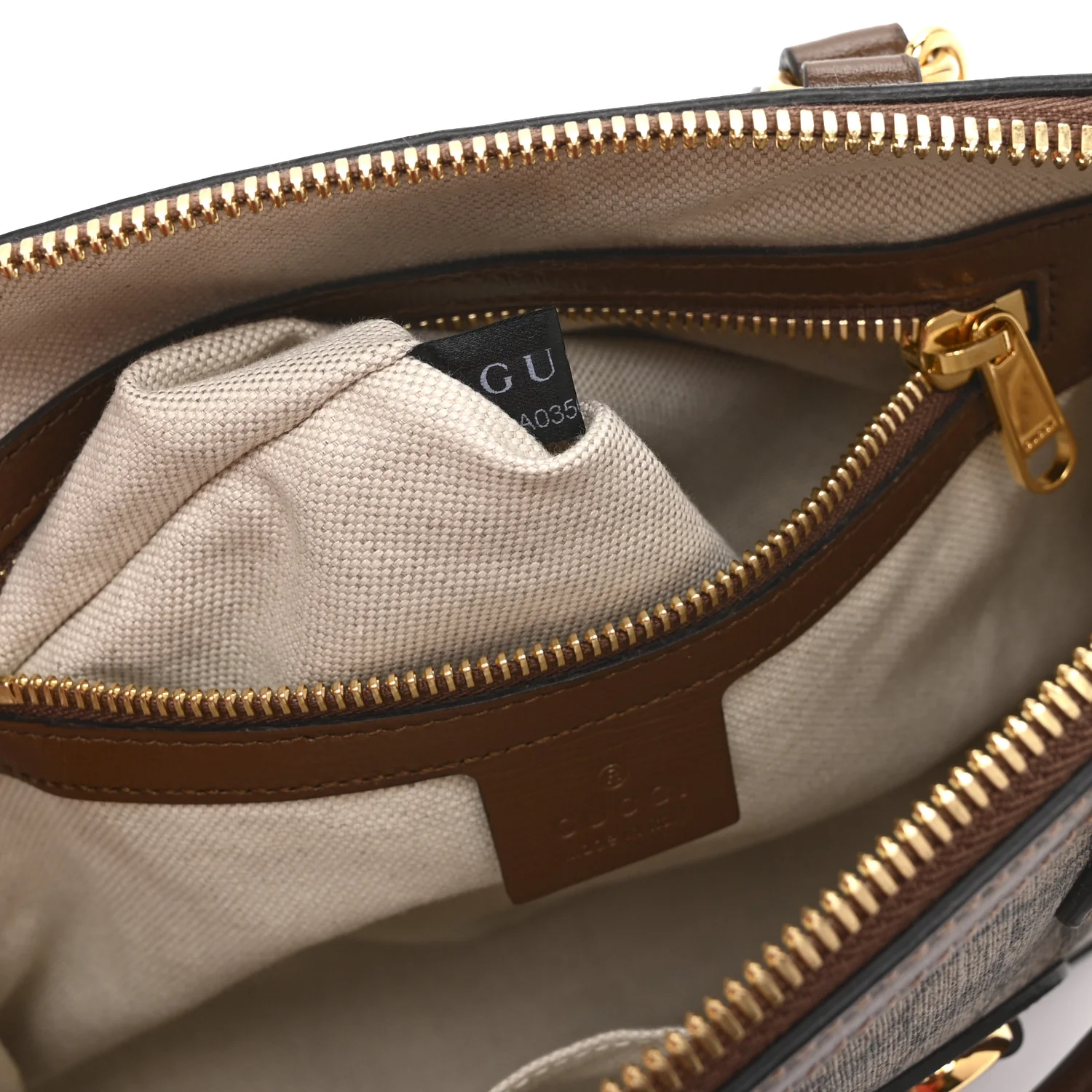 GG Supreme Monogram Azalea Calfskin Small Horsebit 1955 Top Handle Bag Beige Ebony Brown Sugar - Image 8