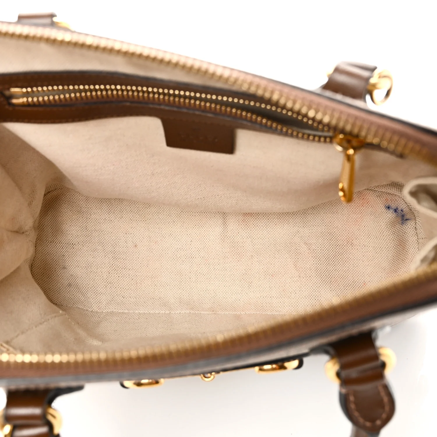 GG Supreme Monogram Azalea Calfskin Small Horsebit 1955 Top Handle Bag Beige Ebony Brown Sugar - Image 5
