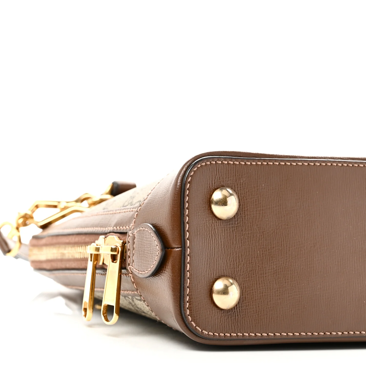 GG Supreme Monogram Azalea Calfskin Small Horsebit 1955 Top Handle Bag Beige Ebony Brown Sugar - Image 9