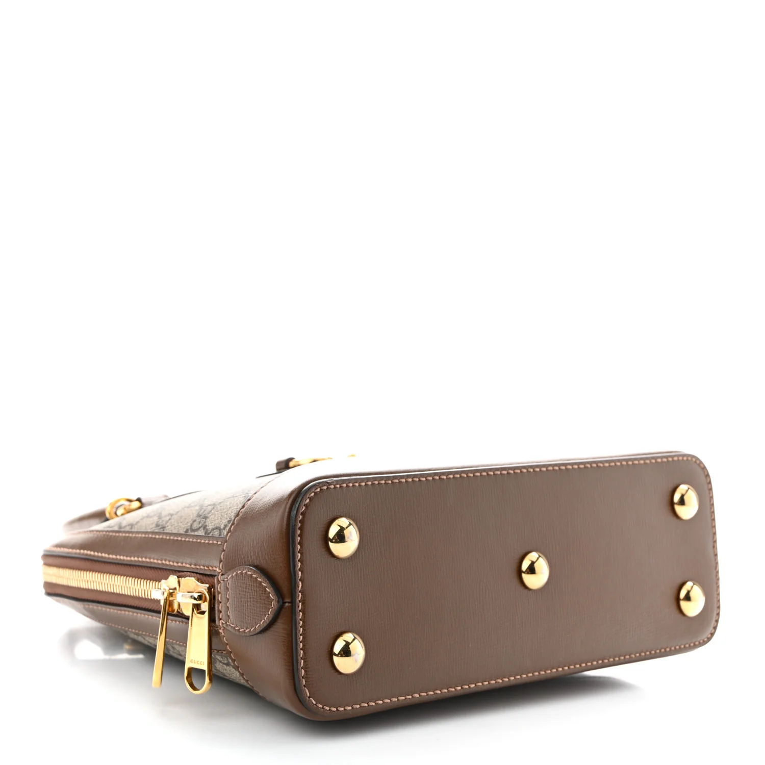 GG Supreme Monogram Azalea Calfskin Small Horsebit 1955 Top Handle Bag Beige Ebony Brown Sugar - Image 5