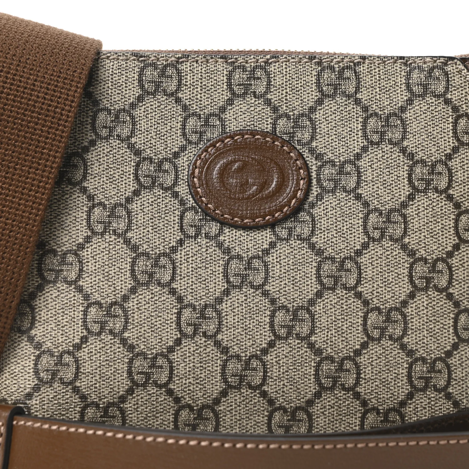 GG Supreme Monogram Azalea Calfskin Small Retro Interlocking G Wristlet Messenger Bag Beige Ebony Brown Sugar - Image 8