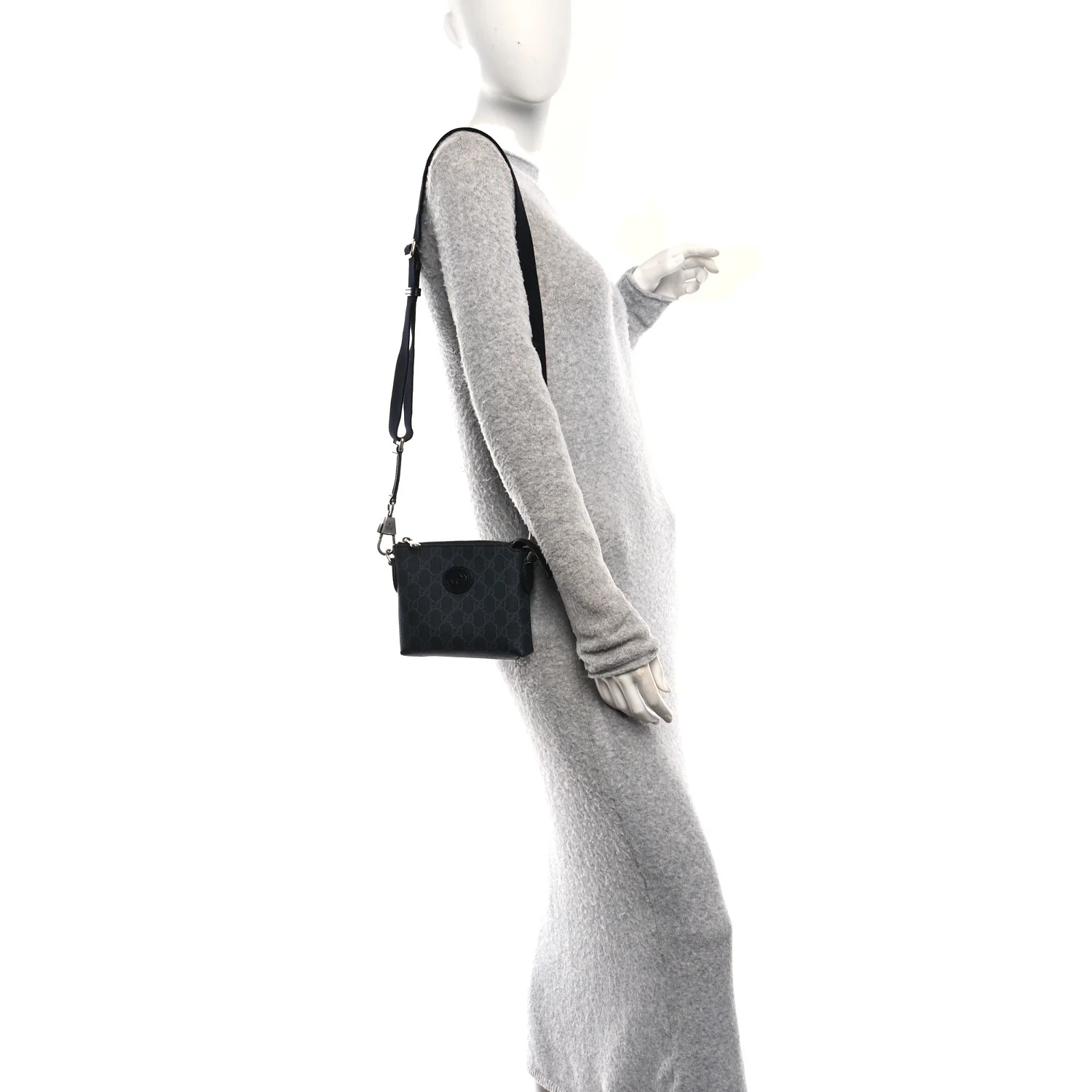 GG Supreme Monogram Azalea Calfskin Small Retro Interlocking G Wristlet Messenger Bag Black - Image 2