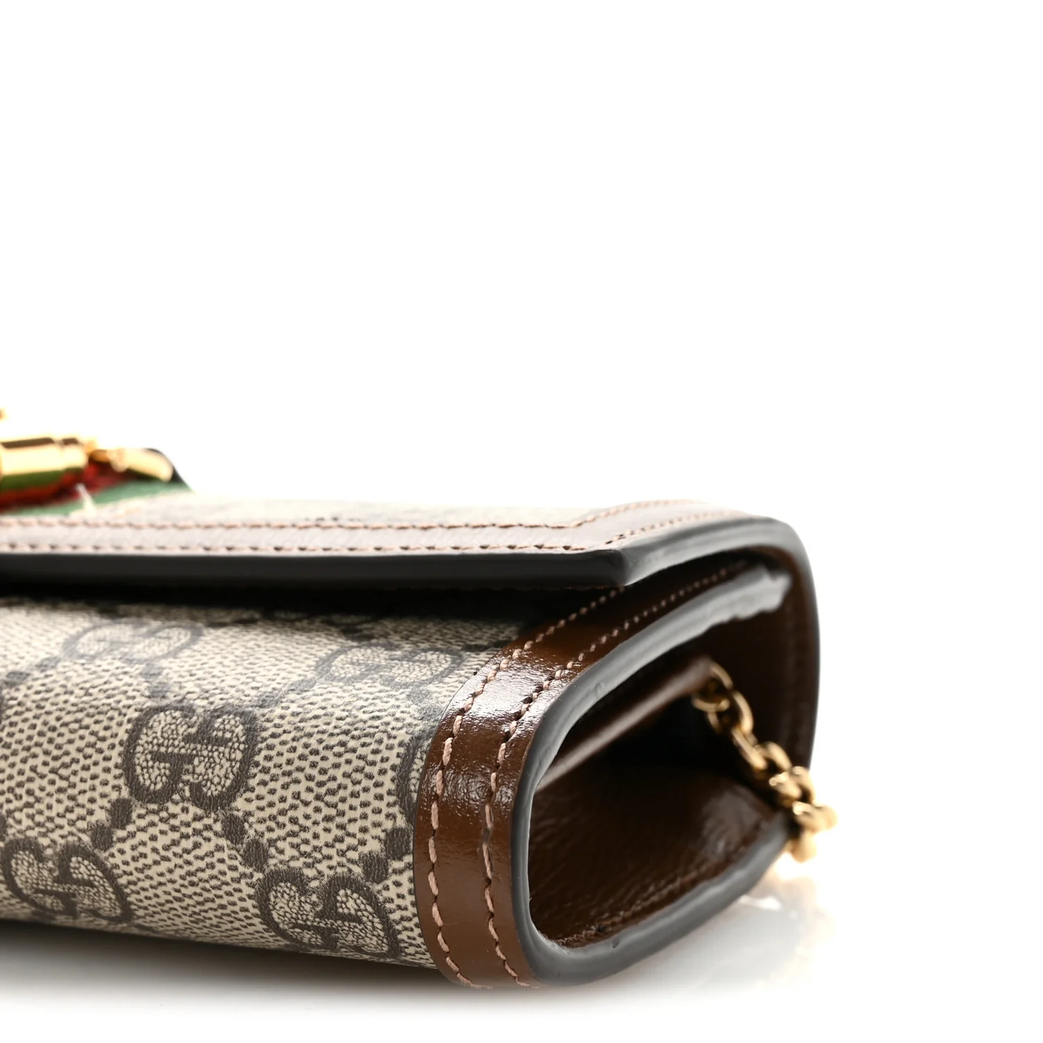 GG Supreme Monogram Azalea Calfskin Web Jackie 1961 Chain Wallet Beige Ebony Brown Sugar - Image 10